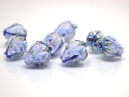 Blue Glass flower bouquet on lampwork bud beads, Pale blue lampwork beads, Miniature flowers, Something blue