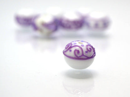 Lampwork purple white glass Handmade beads Artisan lampwork Rondelle bead Lampwork beads set Bracelet jewelry making set flower lampwork