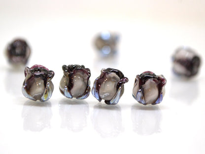 Gray Black 8mm rosebud beads, Black silver Rose glass beads, Floral lampwork, Dark glass beads, Art Lampwork, Jewellery beads