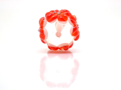 red flower beads red glass beads with flowers red transparent bead clear lampwork beads summer bright red beads earrings making jewelry