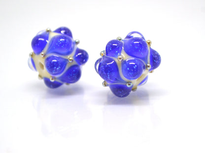 Electric Blue Lampwork bead, Cobalt blue glass beads, Blue beige lampwork beads, Artisan lampwork, Handmade bead, Rondelle beads