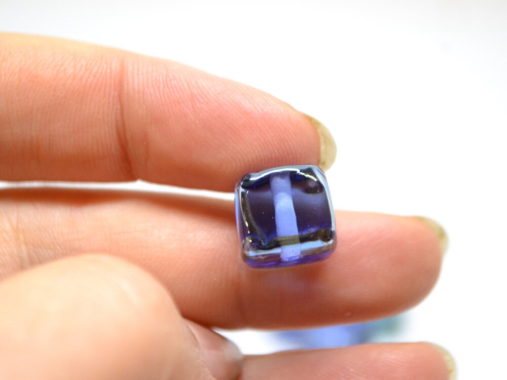 Sapphire blue square beads, 10mm cube beads, 12mm square beads, Blue cube beads, Blue spacer beads, Blue lampwork, Jewelry beads,Murano bead