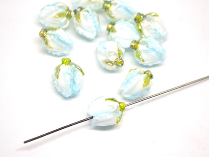 Pale blue glass beads, Lampwork flower beads, Sky blue beads, White blue glass beads, Romantic lampwork, Artisan lampwork, Something blue