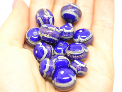 Murano glass blue lampwork Venetian italian glass Dark blue Ethnic beads Handmade bead Rondelle bead Cobalt blue glass beads jewelry making