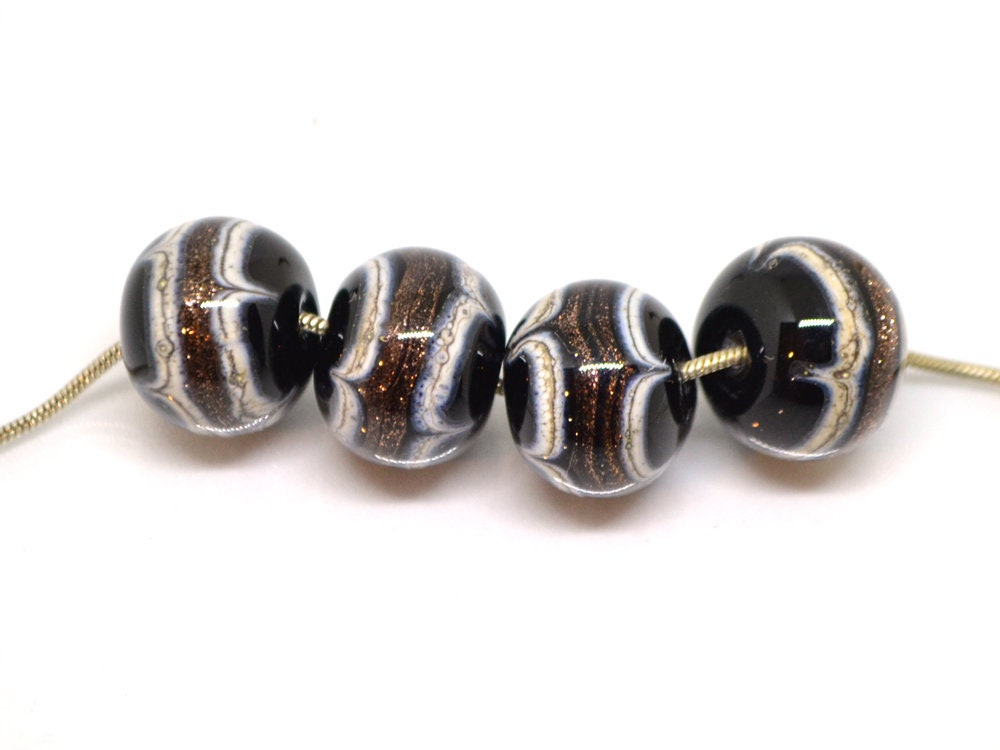 Gold sand glass beads, Black white gold Glass beads, Handmade lampwork beads, Absolutely Stunning