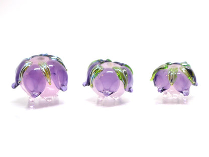Lavender pink flower beads, Lampwork floral beads, Amethyst flower beads, Lilac glass beads, Purple flower beads, Beads for earrings