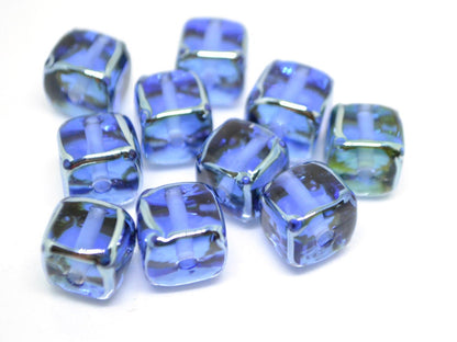 Sapphire blue square beads, 10mm cube beads, 12mm square beads, Blue cube beads, Blue spacer beads, Blue lampwork, Jewelry beads,Murano bead