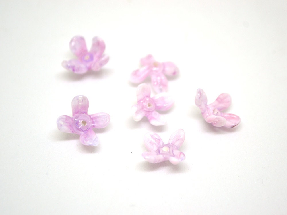 Lavender pink flower beads, Matiola flower beads, Tiny flowers, 12mm flower beads, Handmade glass beads, Artisan lampwork, Floral lampwork