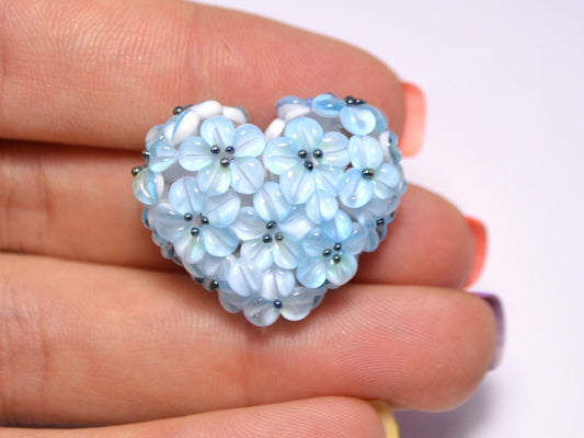 flower lampwork wedding jewelry making heart bead something blue romantic pendant handmade blue flower bead artisan lampwork floral glass