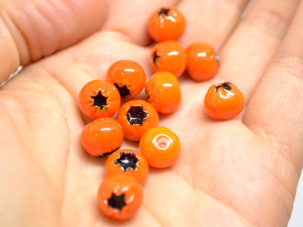 Orange lingonberry glass beads, Glass orange whortleberry, Orange glass huckleberry, Winter berry, Lampwork berry, Lampwork cowberry