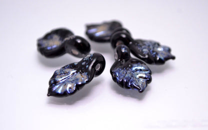 silver handmade jewelry bead black jewerly decor  floral glass jewelry leaf making glass leaf jewelry design artisan lampwork silver glass