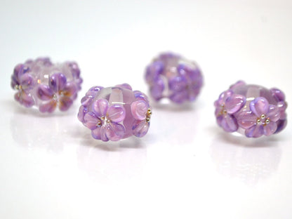 lilac floral lampwork handmade bead purple glass bead handmade lampwork bracelet necklace rondelle bead transparent bead lilac purple flower
