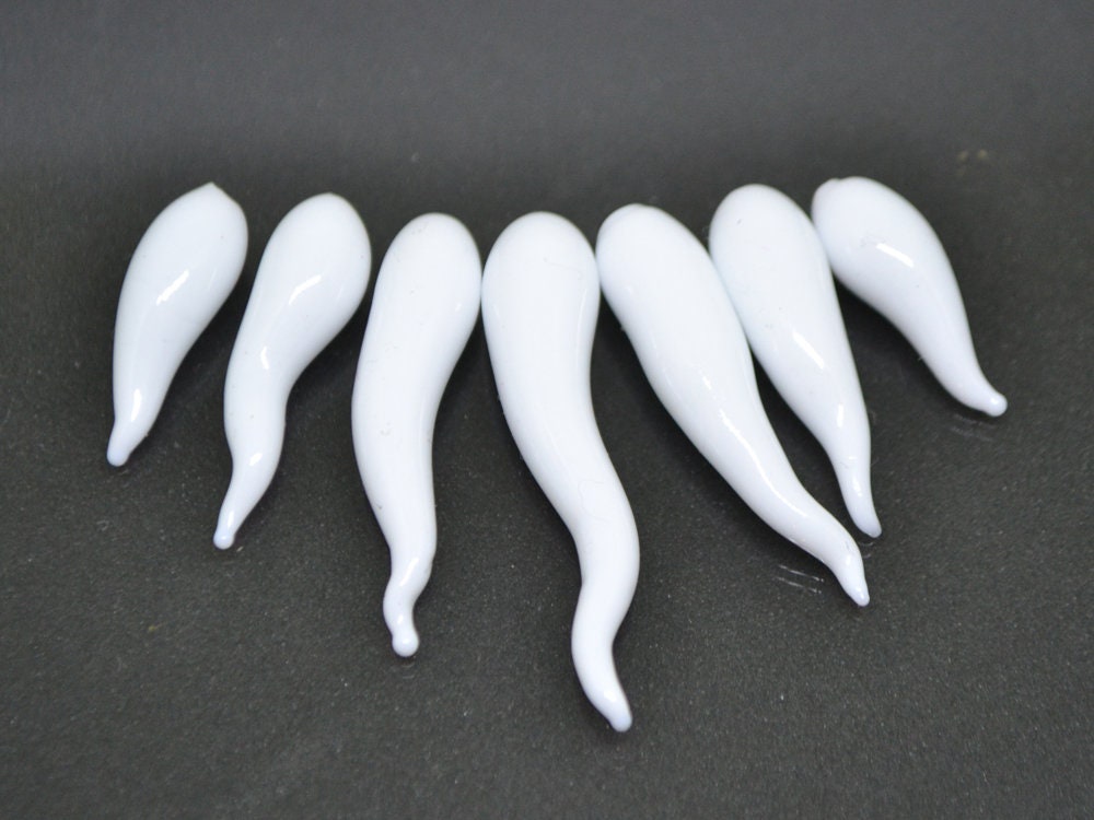 White opaque Lampwork Icicle, Icicle Glass Beads, Christmas beads, Glass Miniature Winter, Icicle pendant, Handmade lampwork, half-drilled