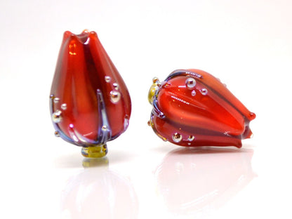Deep red lampwork flower beads, Dark red glass floral beads, Large flower beads, Floral glass pendant, Focal lampwork