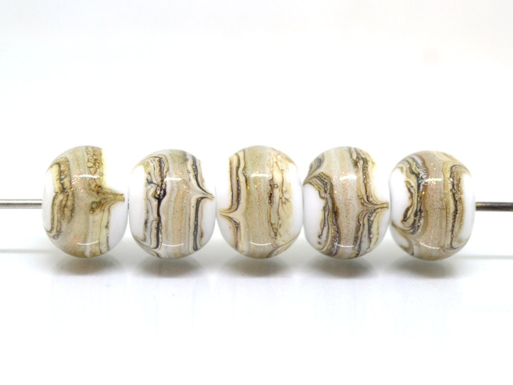 White and Gold lampwork beads, White glass beads, Gold sand Glass beads, Artisan lampwork, White lampwork beads, Handmade Beads set