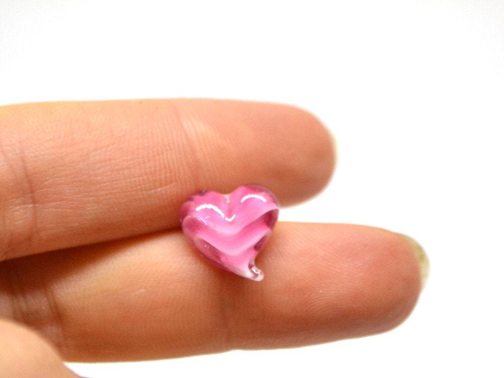 Pink heart beads, Pink glass bead, Heart jewelry making, Sparkle Lampwork heart, Heart shape, Glass Heart charm, Half-drilled beads