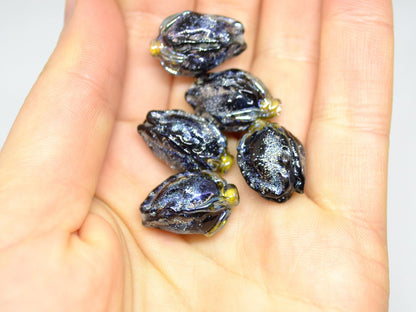 Black rose bud beads, Glitter Lampwork Bead, Floral lampwork beads, Sparkly beads, Glitter beads