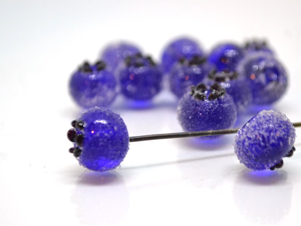 Frost glass berries, Lampwork blue cobalt blueberry, Lampwork berry, Northcountry Blueberry