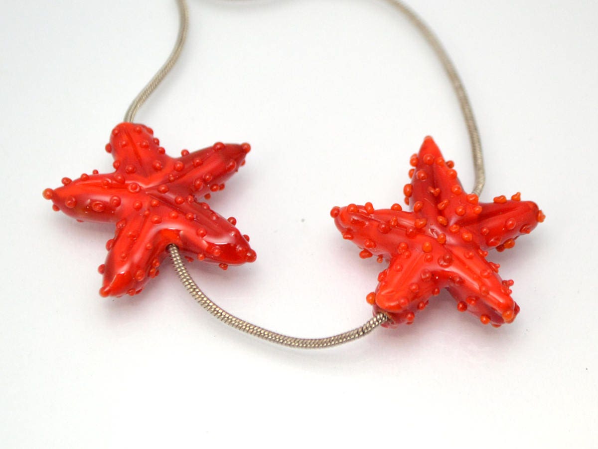 Red lampwork starfish Focal bead pendant Murano glass Lampwork ocean Jewelry marine glass beads Kid jewelry Nautical Jewelry making bead