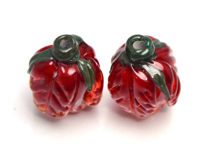 Handmade Flower Beads for earrings Floral Lampwork beads Red Glass Flower Crocus beads Marsala Sra lampwork beads Spring beads Transparent