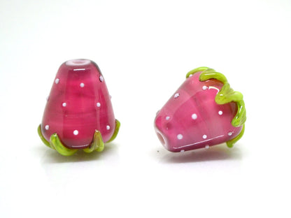 Fuchsia Strawberry glass beads, Magenta berry beads, Lampwork berry beads, Lampwork berries, Lampwork strawberry, Glass berries