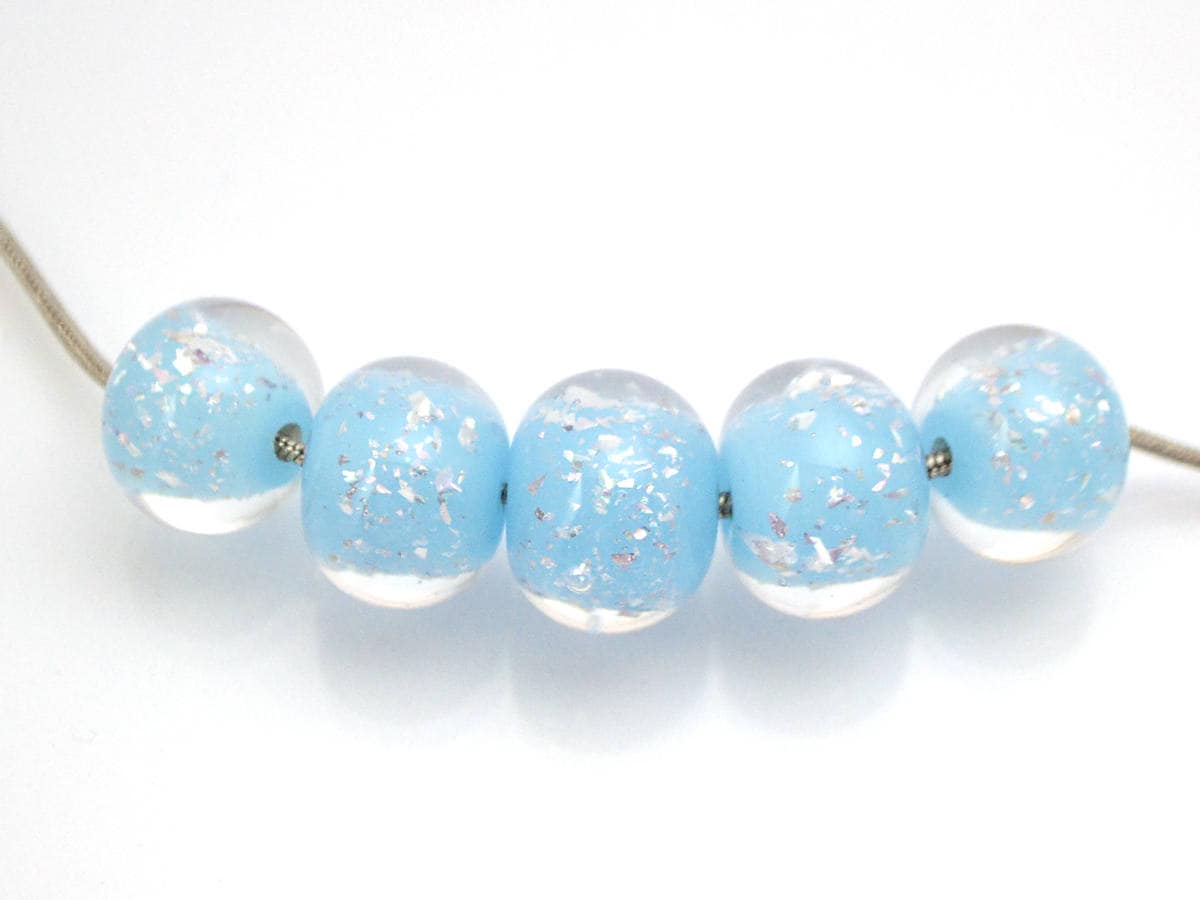 sky blue Lampwork bead handmade glass round silver foil artisan wedding jewelry making tender romantic sparkling beads shimmering bead bride