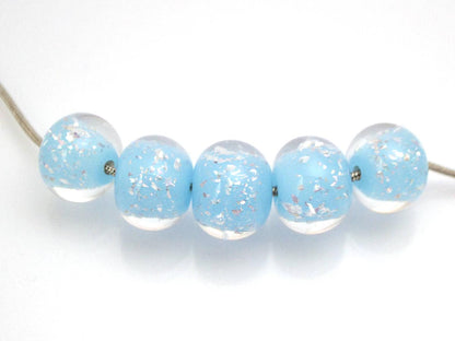 sky blue Lampwork bead handmade glass round silver foil artisan wedding jewelry making tender romantic sparkling beads shimmering bead bride