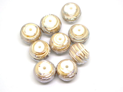 White and gold lampwork glass Beads, Stripes beads, Silver Stains beads, electric beads, Artisan lampwork, Handmade glass beads, beige beads