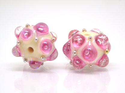 Pink beige handmade glass bead, 10mm glass beads, Pink lampwork, Artisan lampwork, Pink Beads for bracelet, Jewelry beads