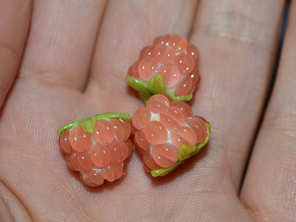 Salmon glass raspberry, Peach Lampwork berries, Lampwork berry beads, Berry jewelry making, Artisan lampwork, Summer glass beads, Berry