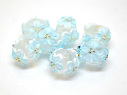 blue flower beads with flower bracelet wedding bridal bracelet making jewelry lampwork handmade artisan lampwork top quality beads tender