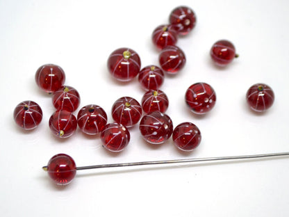 Lampwork Red currant beads, Gloss glass berries, Lampwork berry, Glass Redcurrant, Red berries white stripes, half-drilled beads