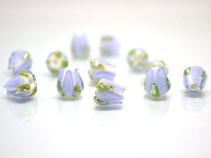 Pale Lavender green flower beads, 10mm beads, Light purple floral beads, Artisan lampwork, Handmade Lampwork, Floral lampwork, Pastel beads