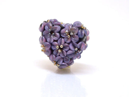 purple heart bead flower violet purple heart pendant focal beads romantic jewelry making lampwork heart bead lavender pendant lampwork
