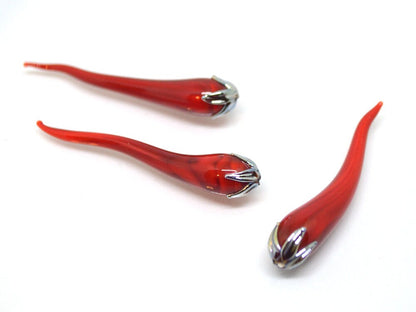 Red chili peppers, Lampwork chili beads, Red silver beads, Half-drilled beads, Vegetable beads, Farm beads
