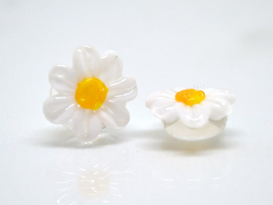 Lampwork Chamomile beads, Chamomile flower bead, Yellow and white beads, Lentils beads, White flower bead,White floral lampwork,Field flower