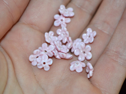 Opaque pink Mini flower beads, Pink spacer beads, Wedding lampwork, Flower bead caps, Flower applique, Tiny flowers, Small flower beads