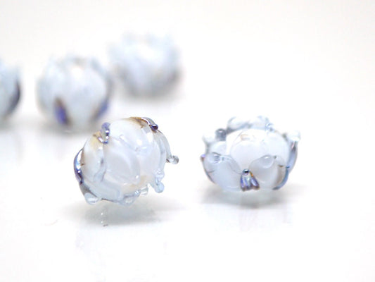Light purple lampwork beads, Transparent purple flower beads, lavender silver flower beads, Artisan lampwork