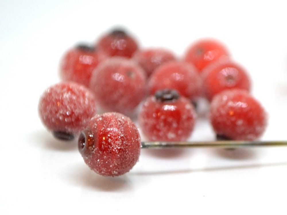 Red currant glass beads, Frost glass berries, Lampwork berry, Lampwork currant, Glass Redcurrant, half drill