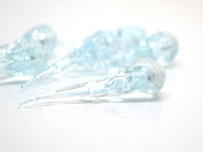 Blue Icicle Glass Beads, Frosted Glass beads, Snow Lampwork, Christmas Beads, Artisan lampwork, Glass Icicle Ornament, Sparkle icicle charm