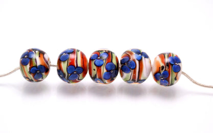 Lampwork glass bracelet making set bead for jewelry making lampwork artisan blue stripe bead blue flower bead glass art handmade bead set