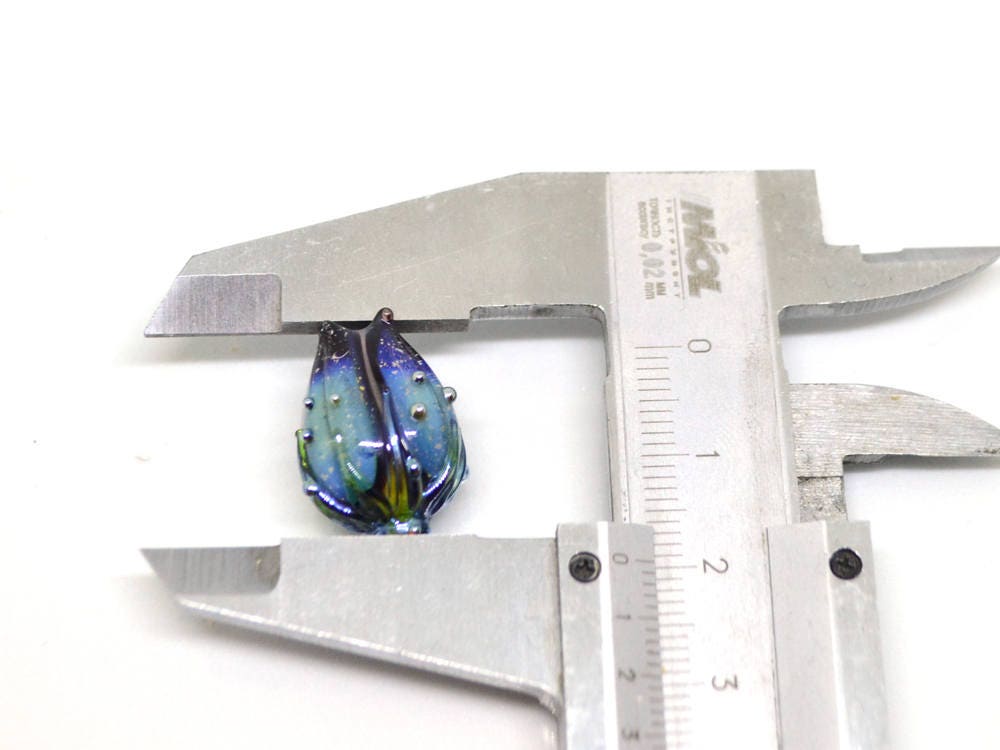 glitter blue glass beads dark blue purple sparkle bead bling beads stardust beads flower lampwork bead floral pendant sparkly dichroic glass