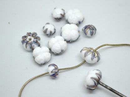Lampwork cotton flower, Cotton flower beads, Nature inspired, Artisan lampwork, white silver beads