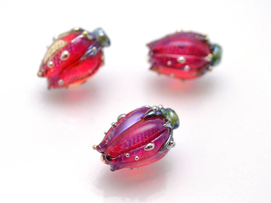 Handmade lampwork Flower lampwork Artisan lampwork Floral pendant Glass Beads pink red wine netting pendant jewelry making romantic silver