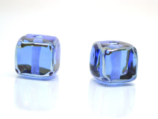 Sapphire blue square beads, 10mm cube beads, 12mm square beads, Blue cube beads, Blue spacer beads, Blue lampwork, Jewelry beads,Murano bead