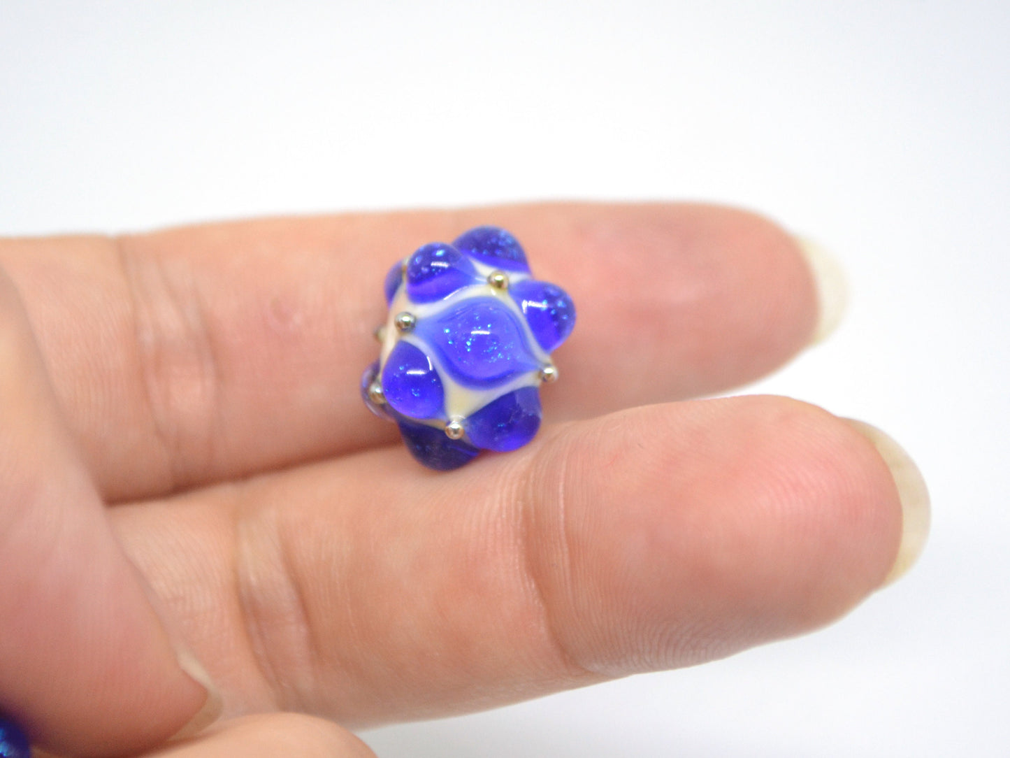 Electric Blue Lampwork bead, Cobalt blue glass beads, Blue beige lampwork beads, Artisan lampwork, Handmade bead, Rondelle beads