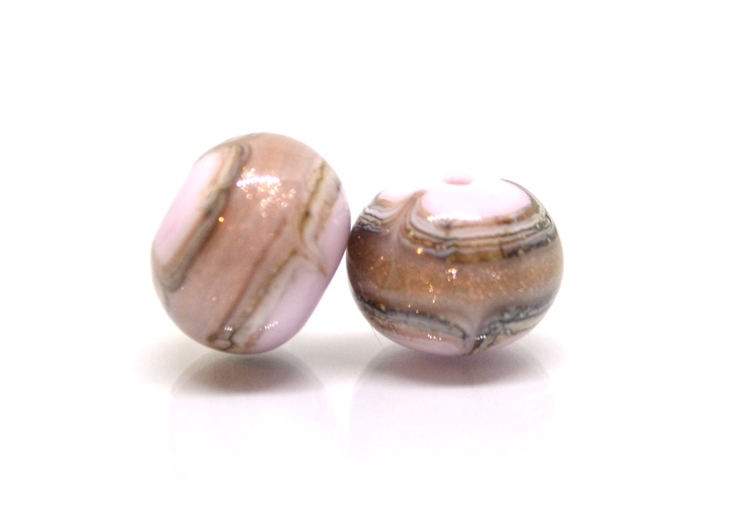Pink and Gold glass beads, Gold sand Glass beads, Artisan lampwork, Beads for bracelet, Pale pink glass beads, Lampwork Beads set