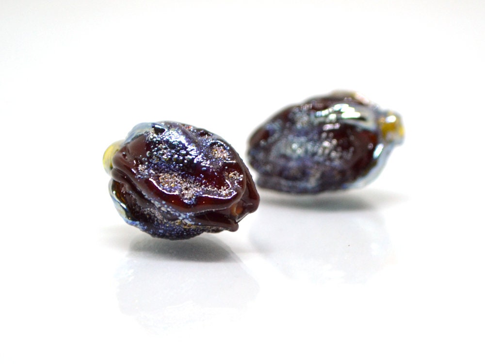 Dark Red rose bud beads, Lampwork Rose Bead, Floral lampwork beads, Focal lampwork beads, Sparkle lampwork, glitter