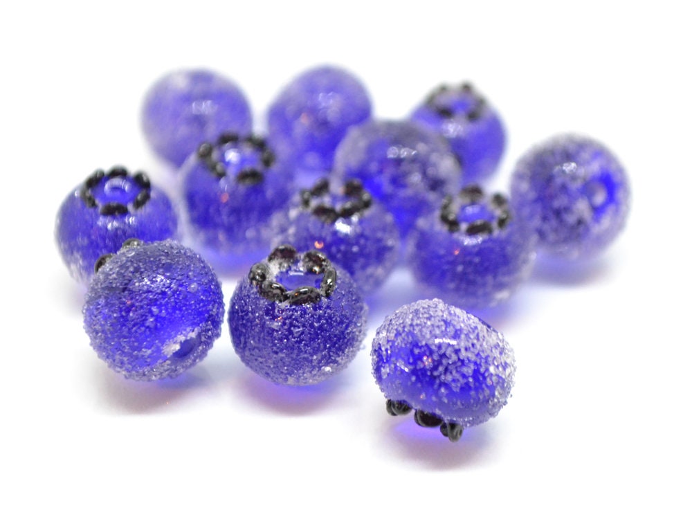 Frost glass berries, Lampwork blue cobalt blueberry, Lampwork berry, Northcountry Blueberry