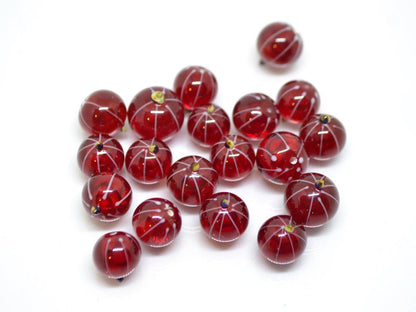 Lampwork Red currant beads, Gloss glass berries, Lampwork berry, Glass Redcurrant, Red berries white stripes, half-drilled beads